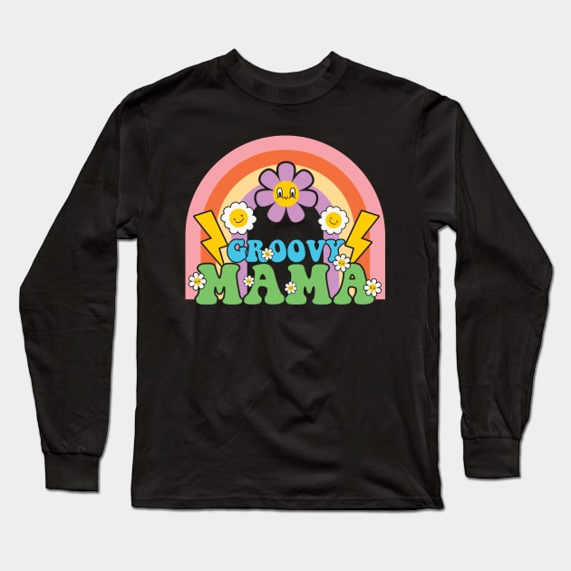 Groovy Mama Rainbow Retro Mama Long Sleeve T-Shirt by Crafty Pirate 